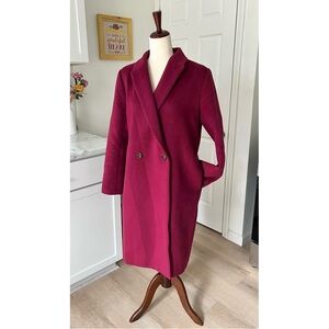 Ann Taylor Wool Blend Raspberry Fuschia Casual Long Length Pea Coat